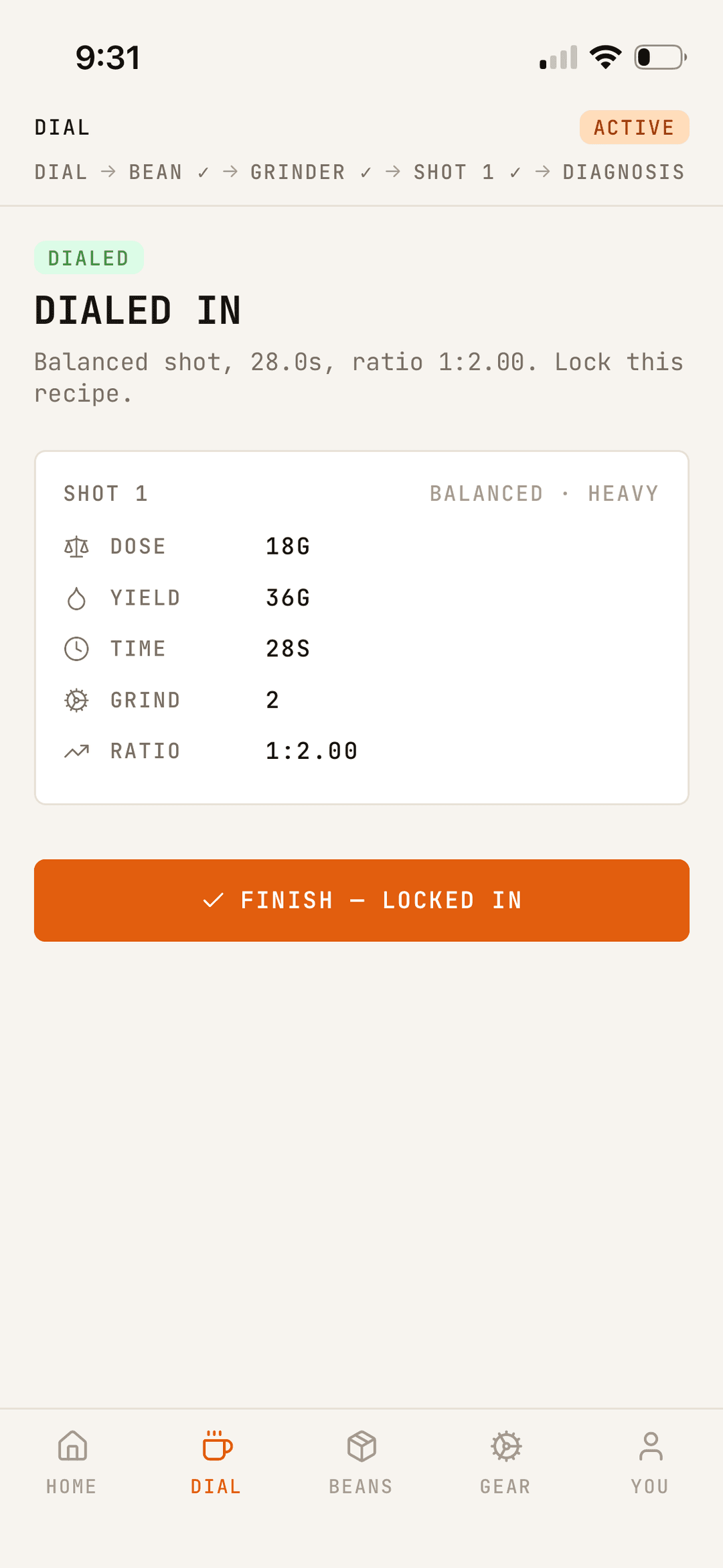 Dial-in diagnosis screen